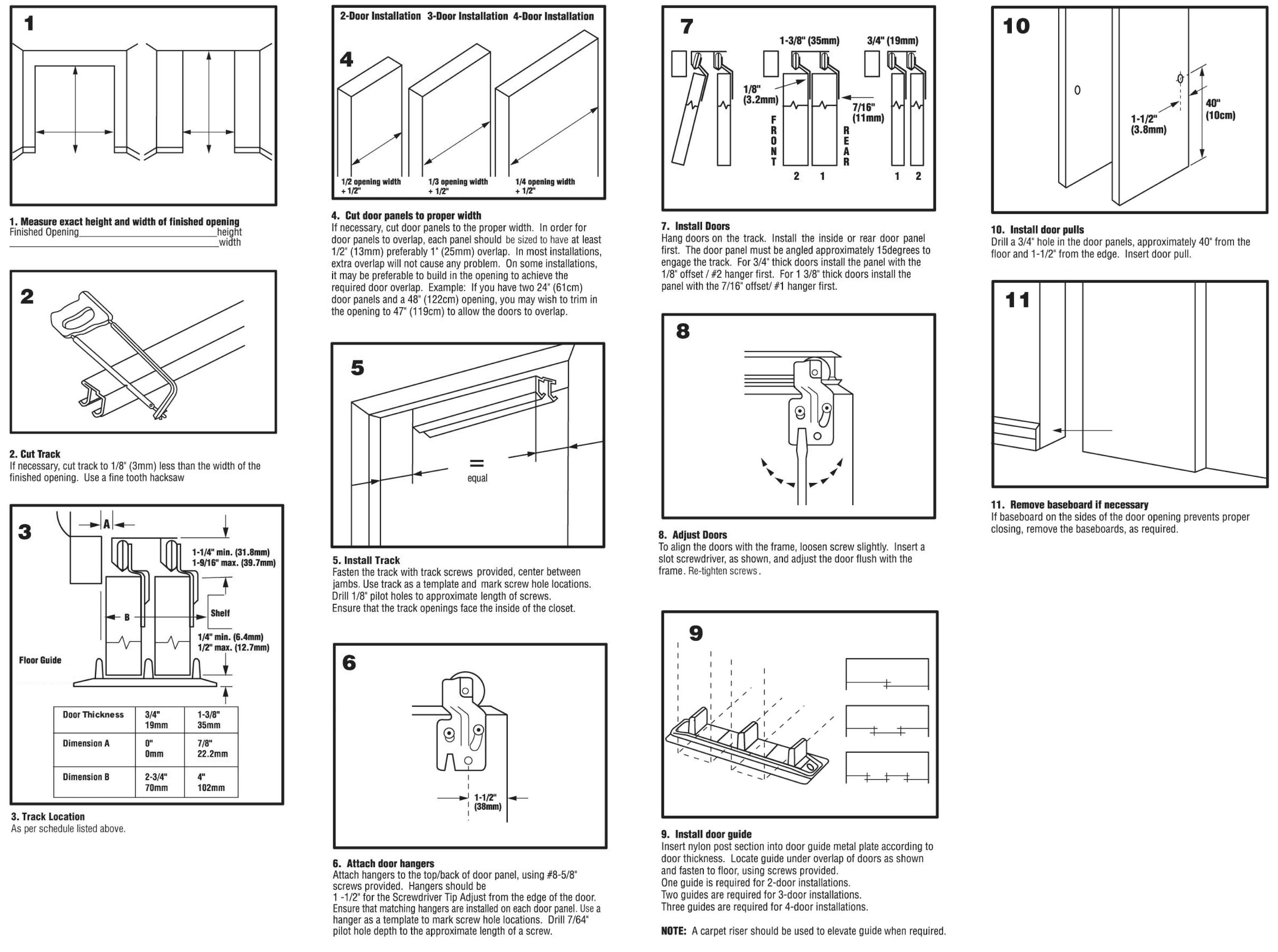 Closet Door Rough Opening Chart