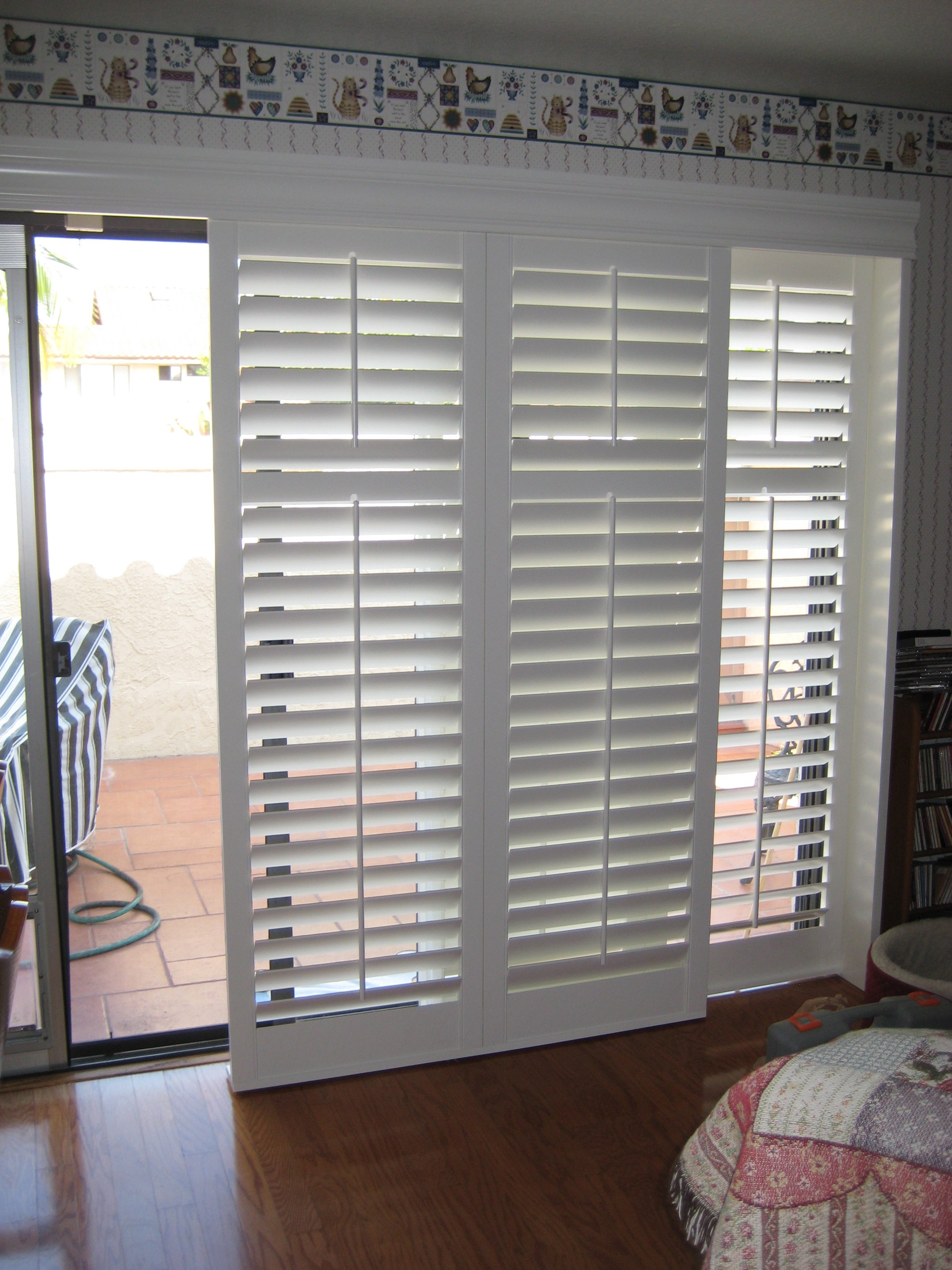 White Plantation Shutters Sliding Glass Door