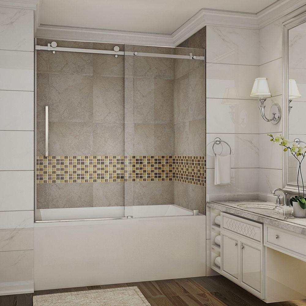 Frameless Sliding Bathroom Dooraston moselle 60 in x 60 in completely frameless sliding tub