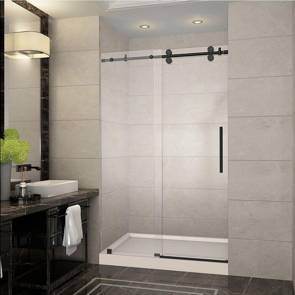 Oil Rubbed Bronze Sliding Shower Dooraston langham 48 in x 775 in completely frameless sliding