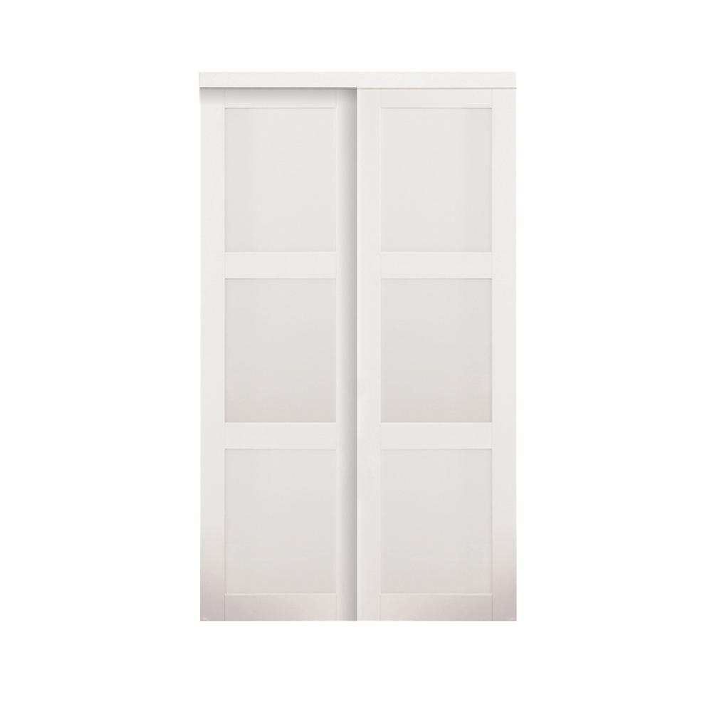 Truporte Sliding Closet Doorstruporte 48 in x 80 in off white 3 lite tempered frosted glass