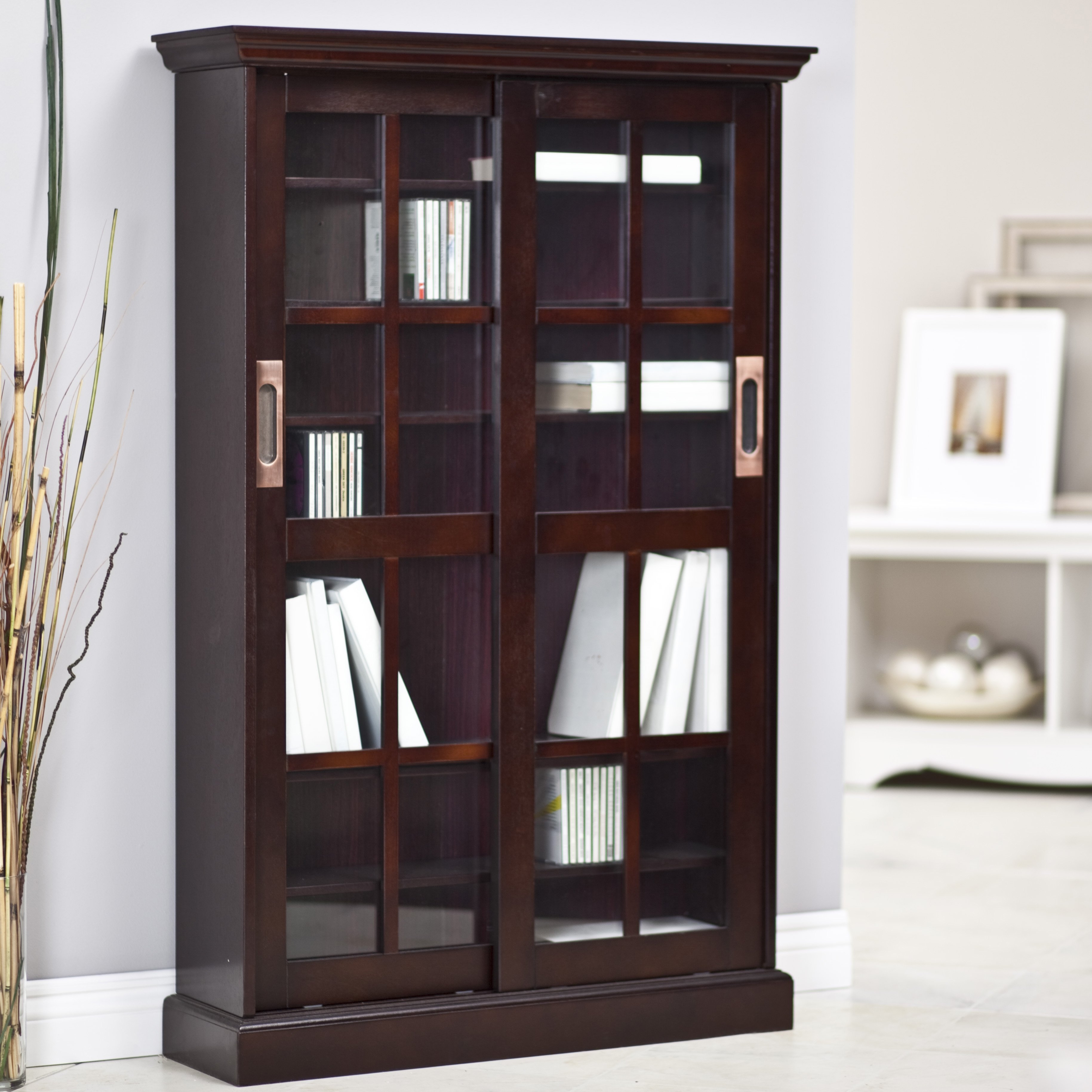 White Media Cabinet With Sliding Glass Doorssouthern enterprises sliding door media cabinet bookcase white