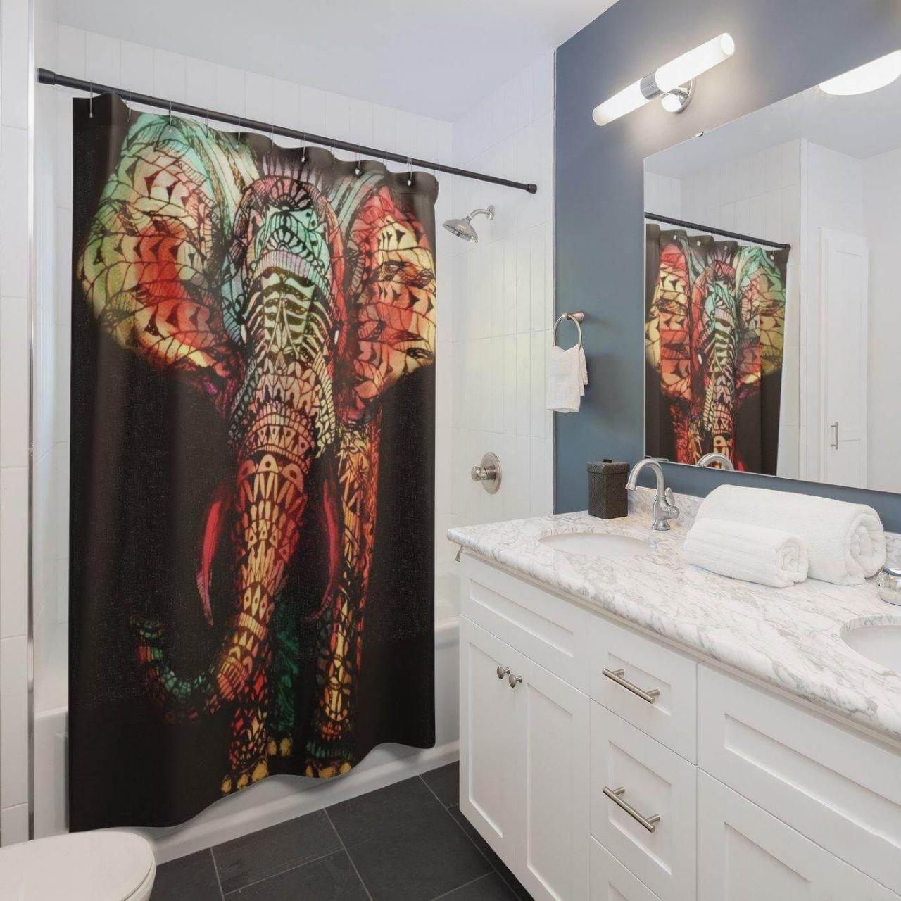 African American Shower Curtain Africa Elephant Art Bathroom Decor