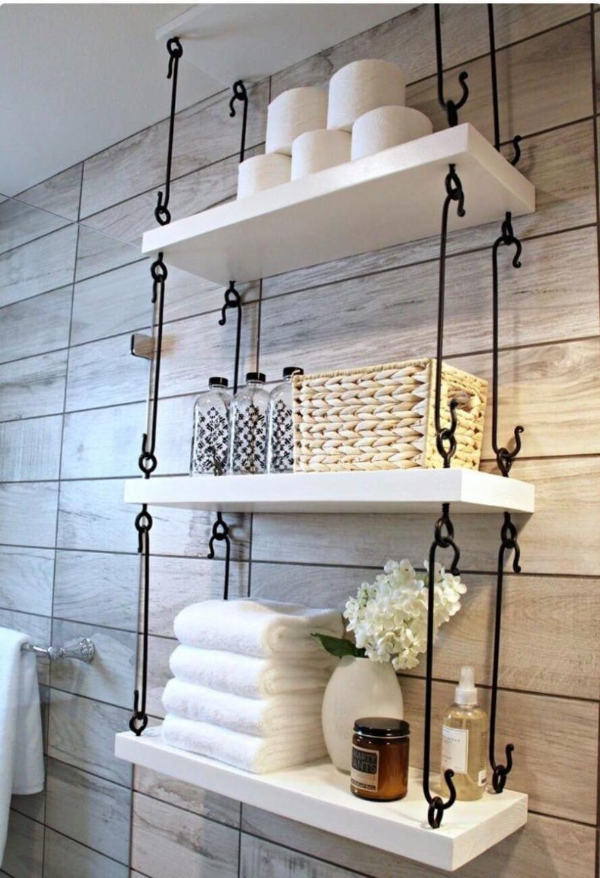 Hanging Shelves with Wrought Iron Hardware rusticbathroom Rustic