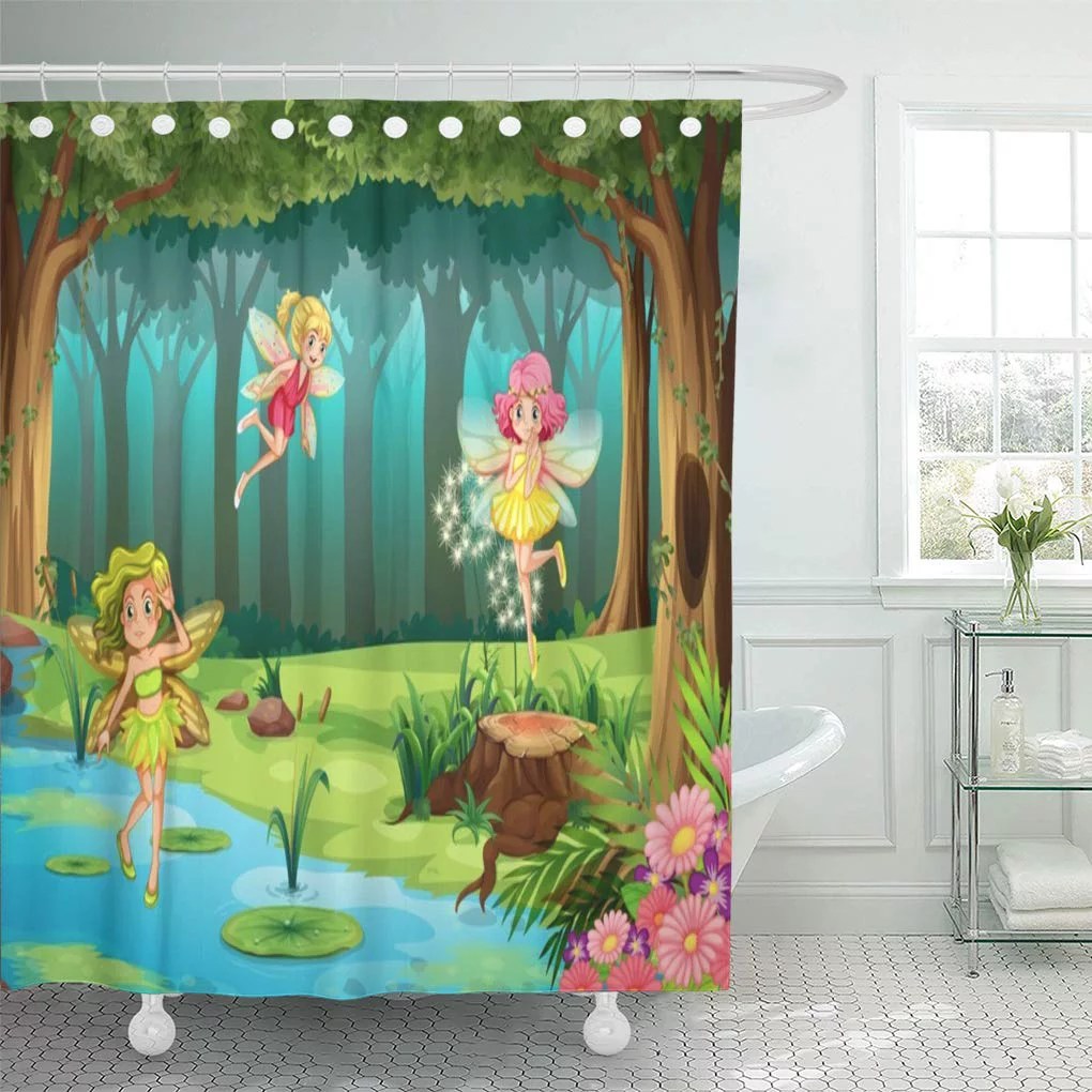 CYNLON Forest Cartoon of Fairies Flying in The Jungle Fairy Bathroom
