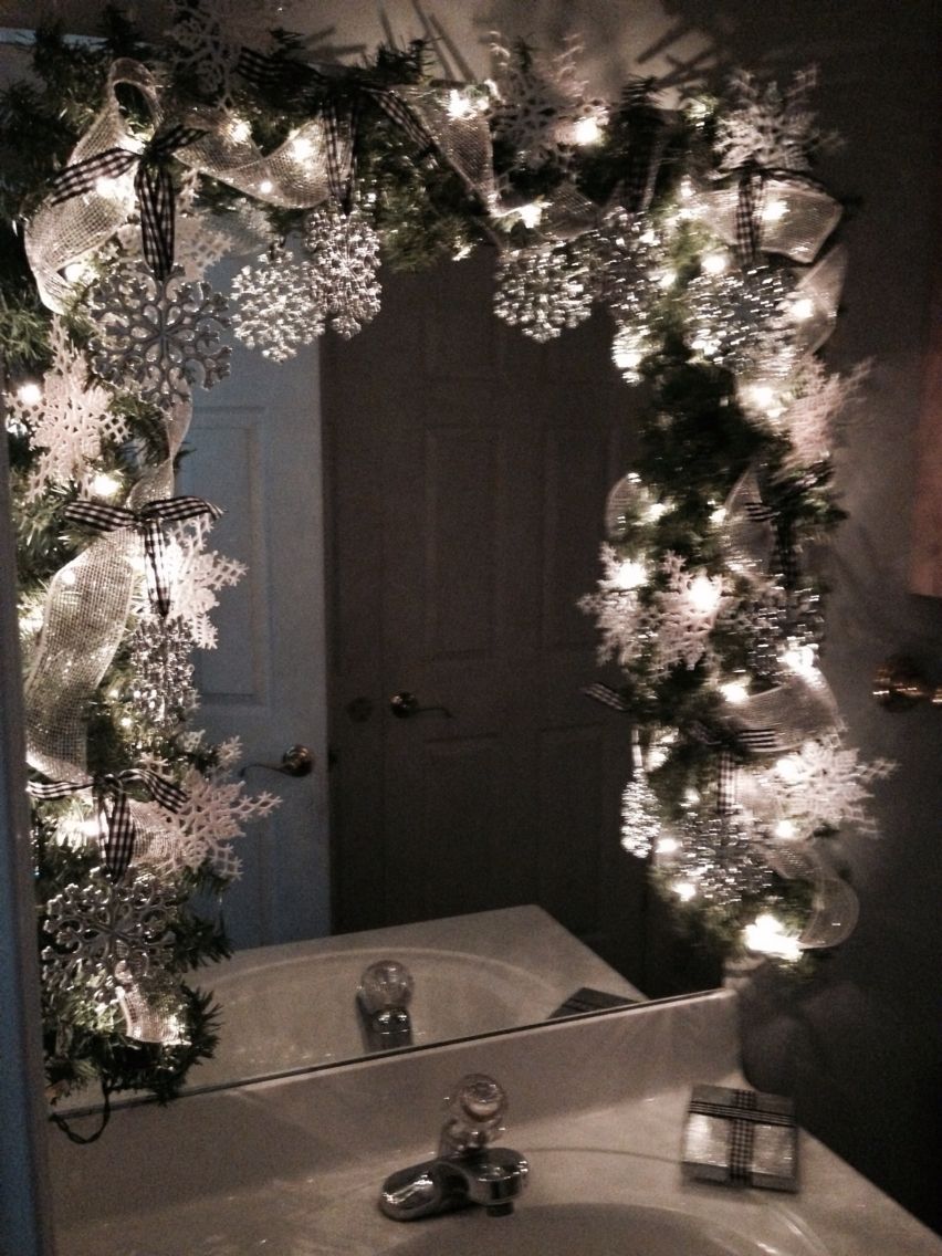 Black, white, and silver Christmas bathroom. Silver christmas