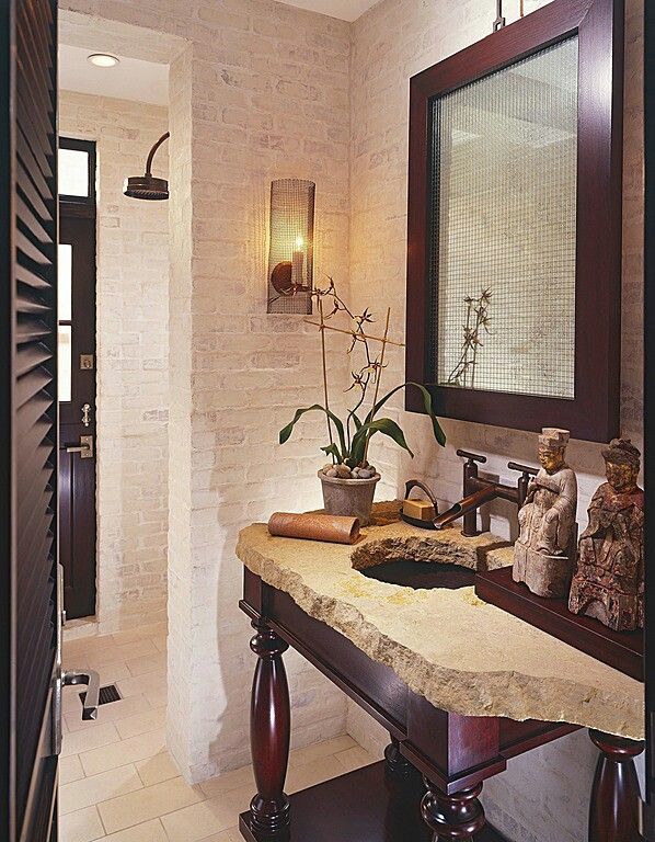 Love the marble counter top and earth tone decor Simple bathroom