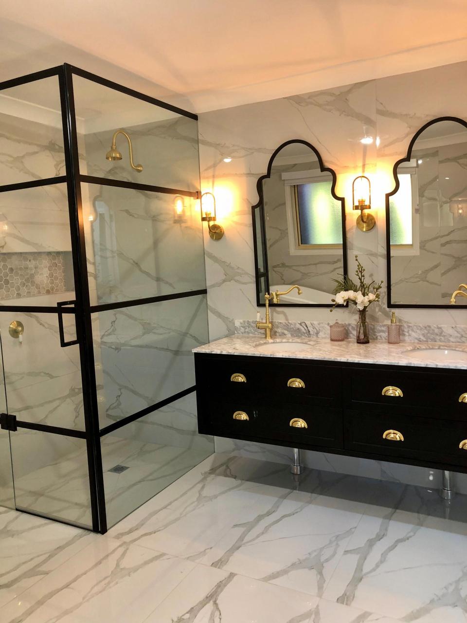 Traditional bathroom with black accents featuring the Ivory 72inch