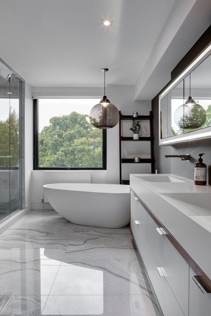 Polished marble flooring for the contemporary bathroom in white 