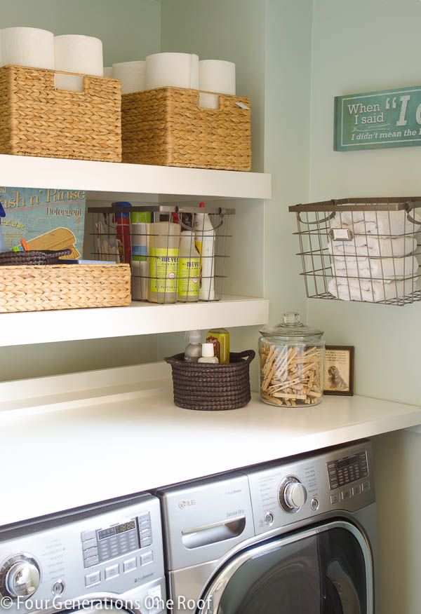 DIY Floating Shelves, 20 Laundry Room Organization Ideas via A Blissful