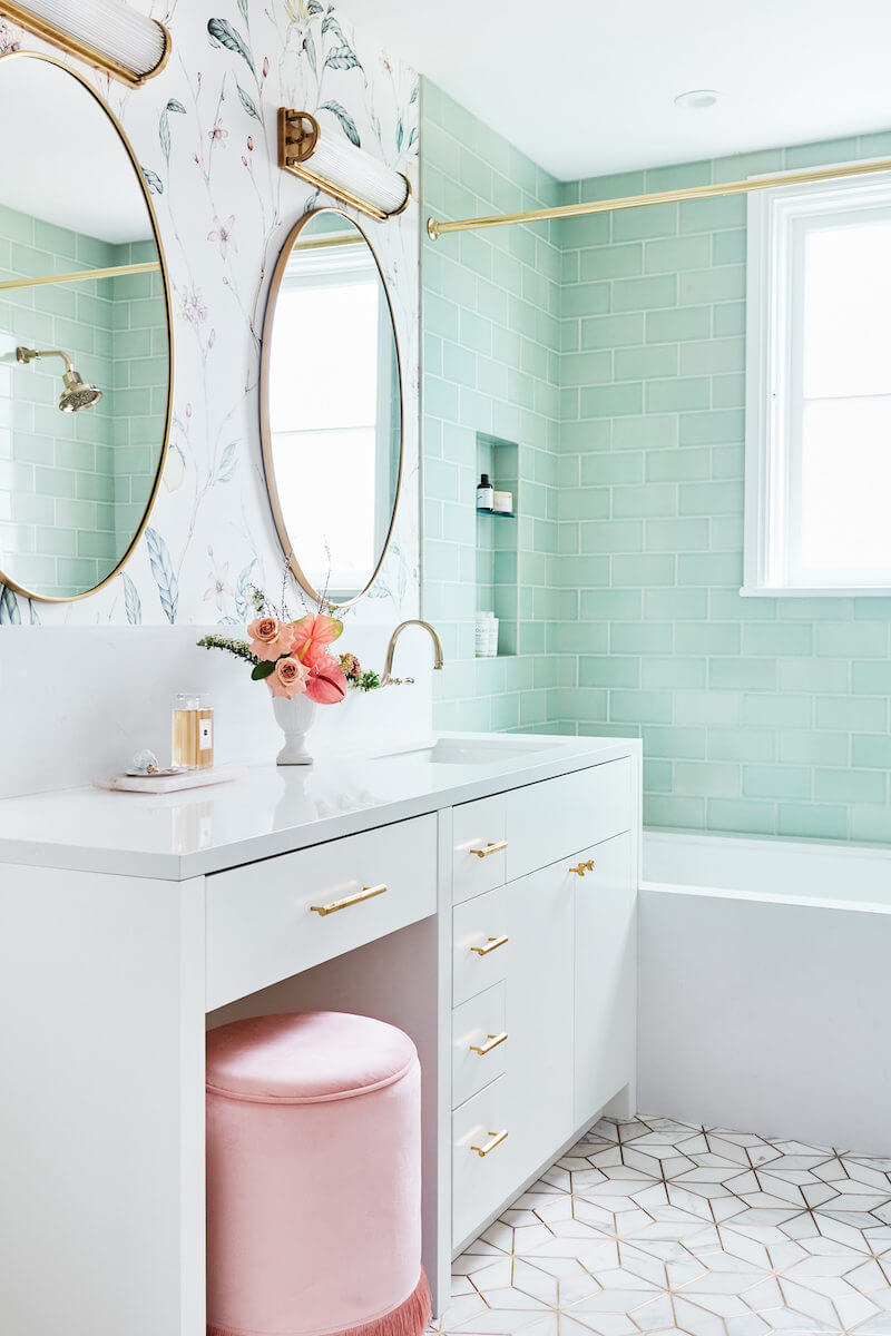 Golden Aged Mint Green Modern Bathroom — Homebnc