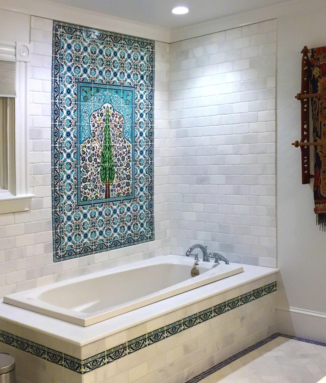 Spectacular hand painted tile bathroom by the Balian tile studio in