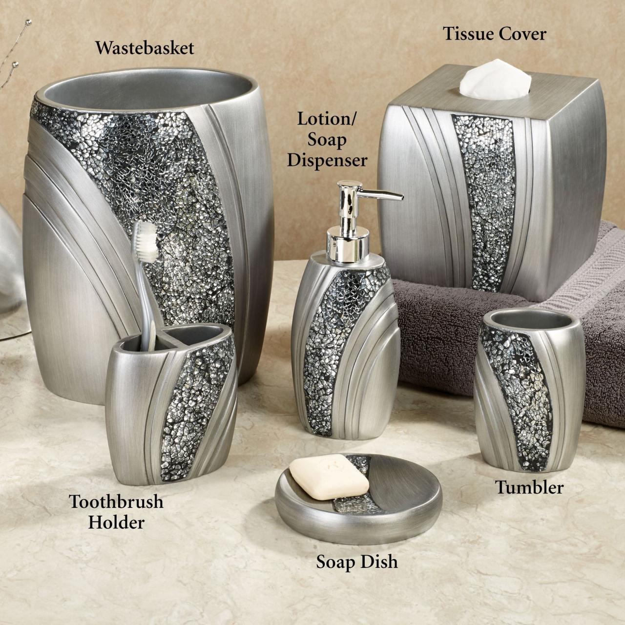 Bathroom Contemporary Silver 6 Piece Bathroom Accessory Set Have