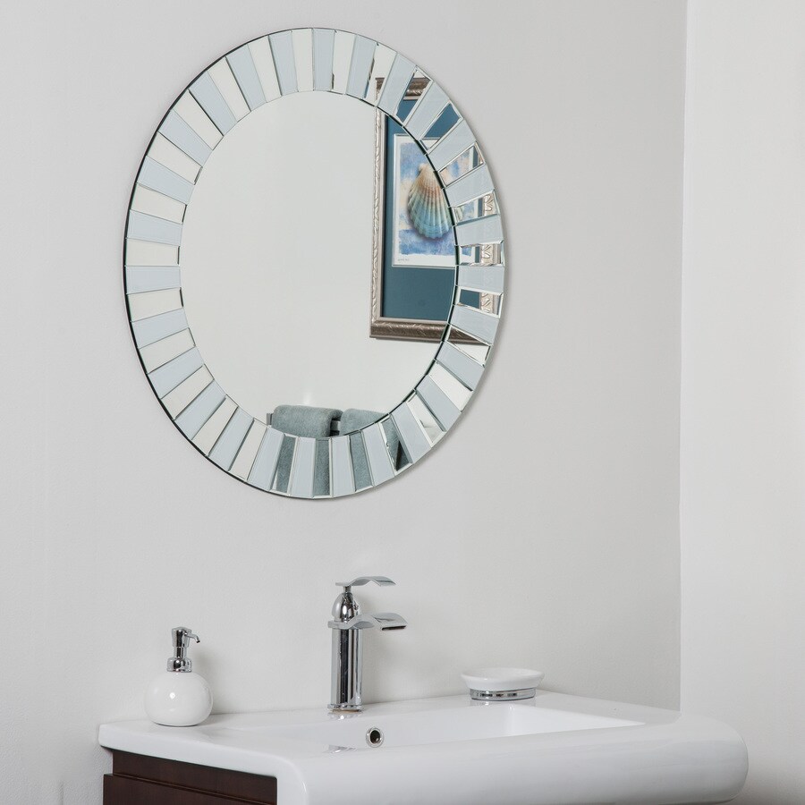 Decor Wonderland 27.5in Silver Round Frameless Bathroom Mirror at