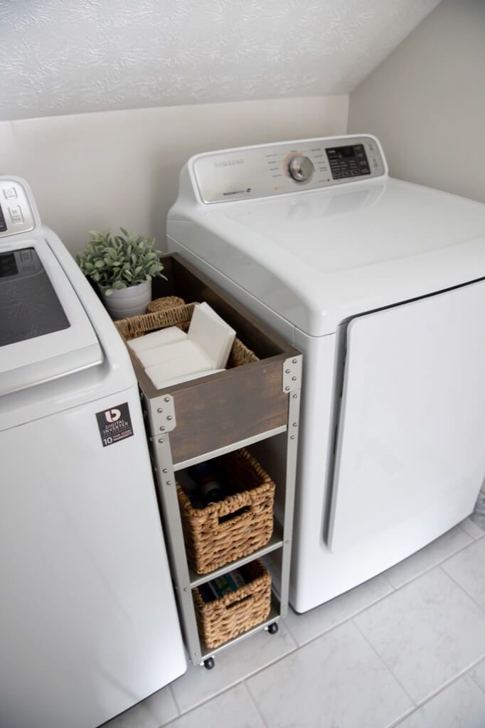 Skinny rolling storage cart to fit between washer dryer (IKEA Hackers