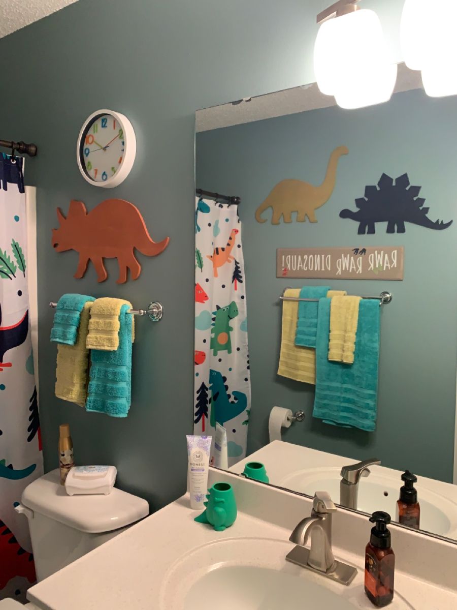 Dinosaur Themed Bathroom Boys bathroom decor, Kid bathroom decor