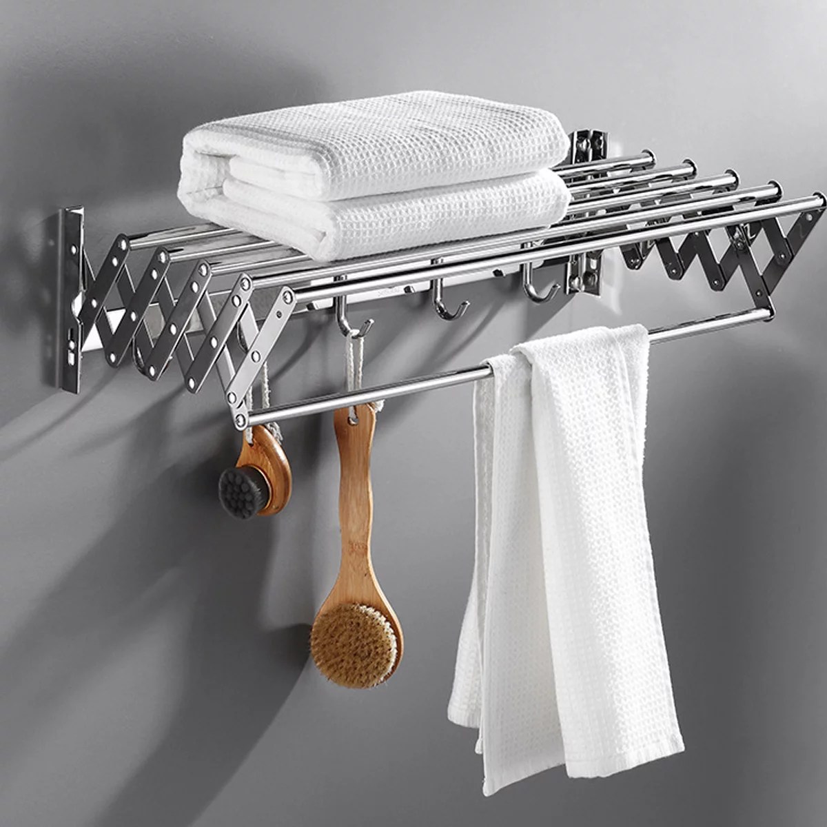 Stainless Steel Wall Mounted Bar Expandable Clothes Drying Rack Towel