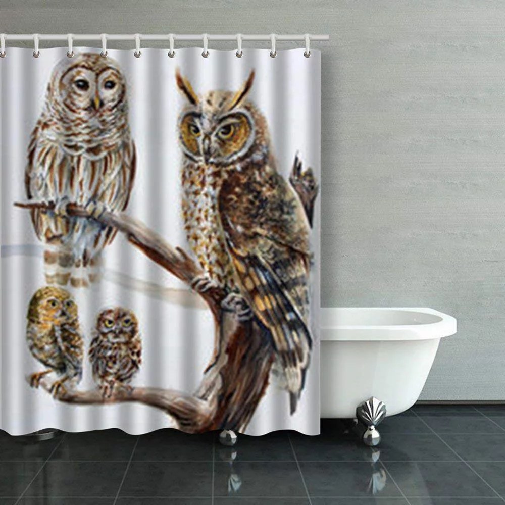 BSDHOME Watercolor Hand Draw Realistic Owl Species Painting Shower