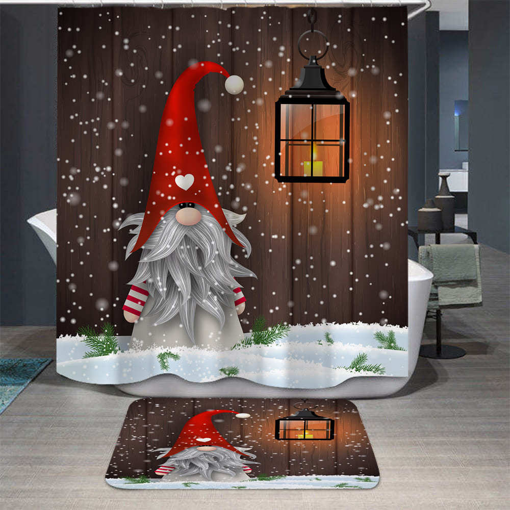 Merry Christmas Cute Gnome Snowman Shower Curtain Farmhouse Truck