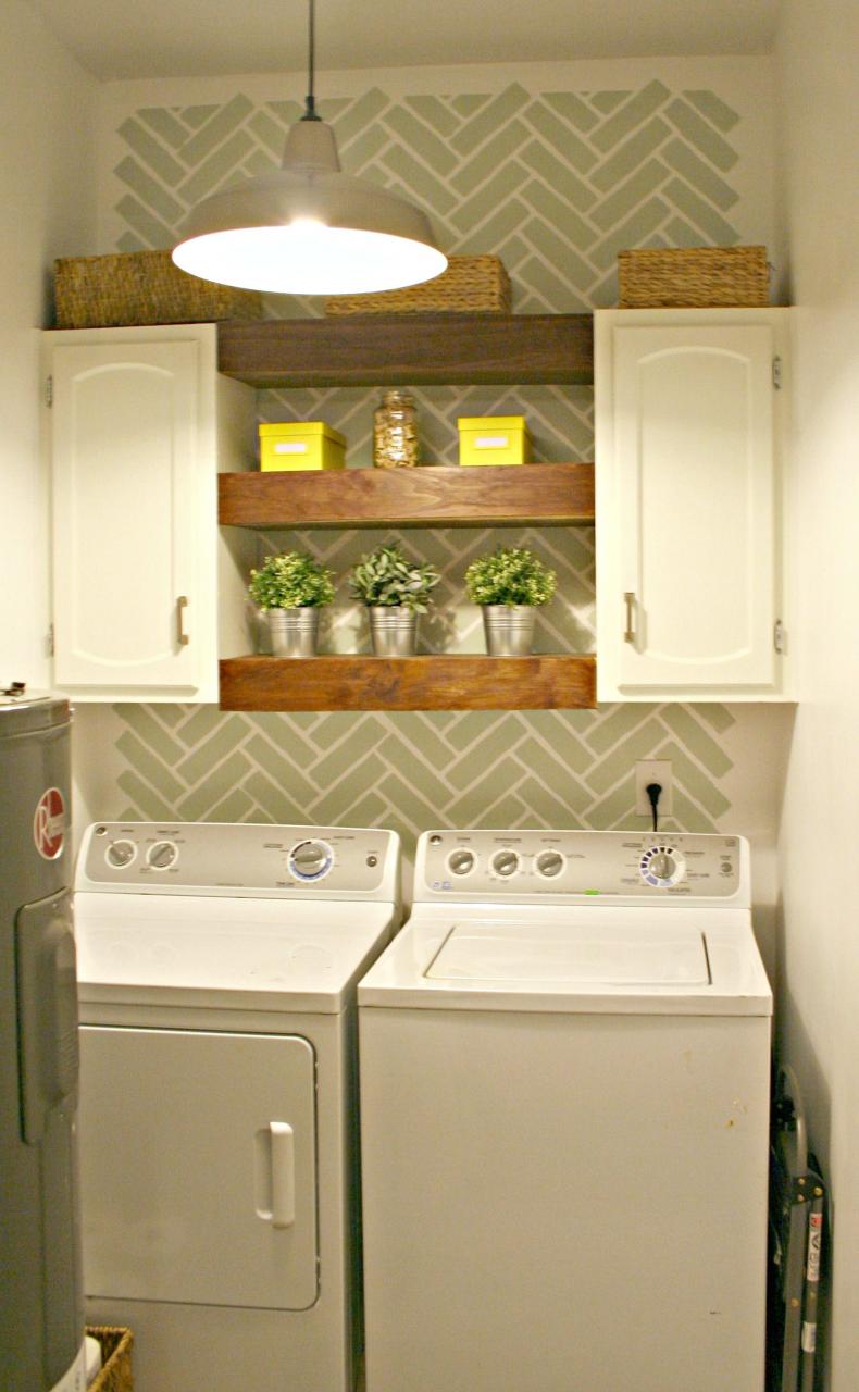 love the wood shelves between the in this laundry room Rooms