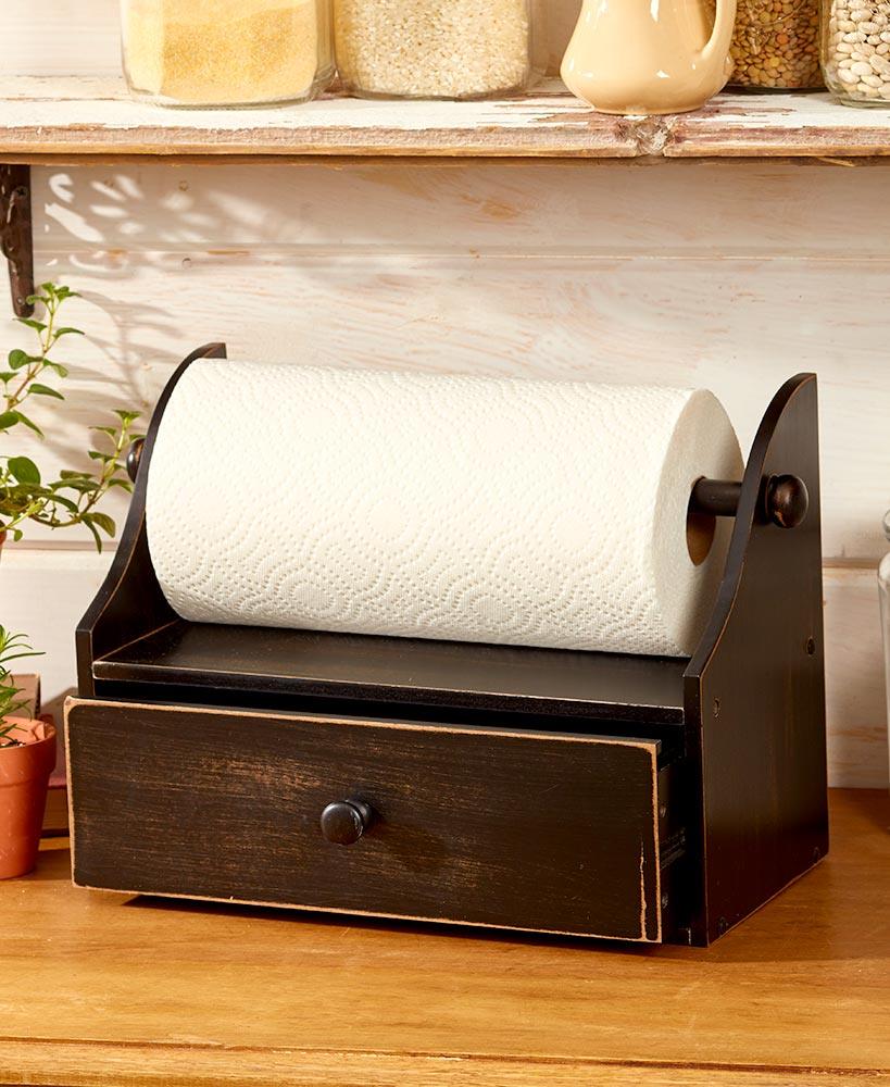 Wooden Rustic Country Kitchen Counter Top Paper Towel Holder with