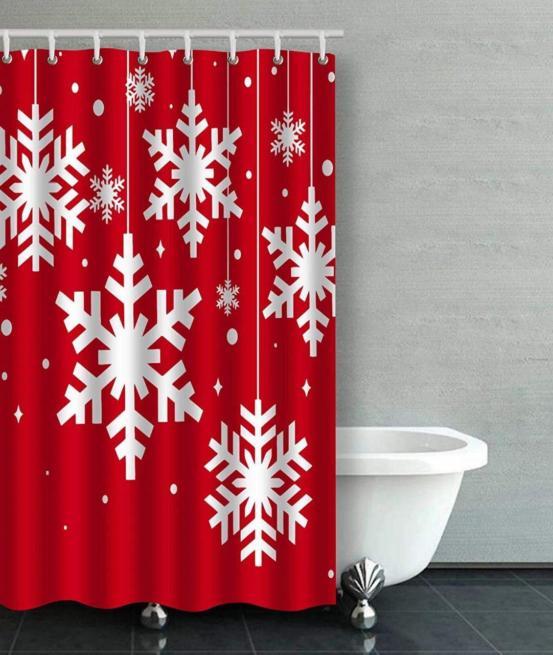 BPBOP Red And White Winter Snow Flakes Bathroom Shower Curtain 36x72