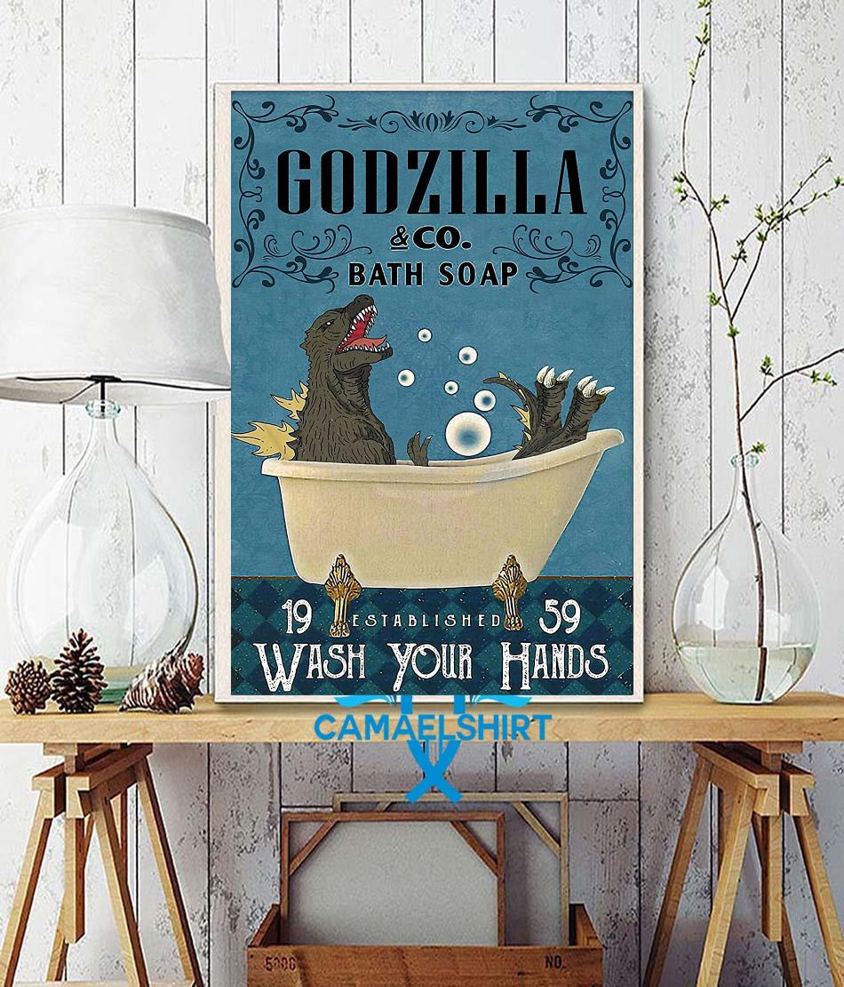 Godzilla Bath Soap wash your hands poster canvas Wash your hands
