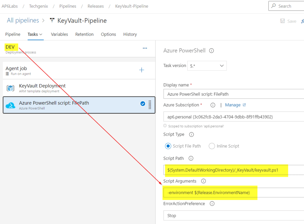 Managing Azure Key Vault access and secrets from DevOps pipeline