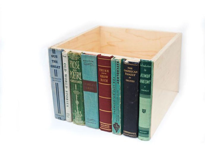 Stylish Storage Secret Item Old Book Spines Glued to a Box Book