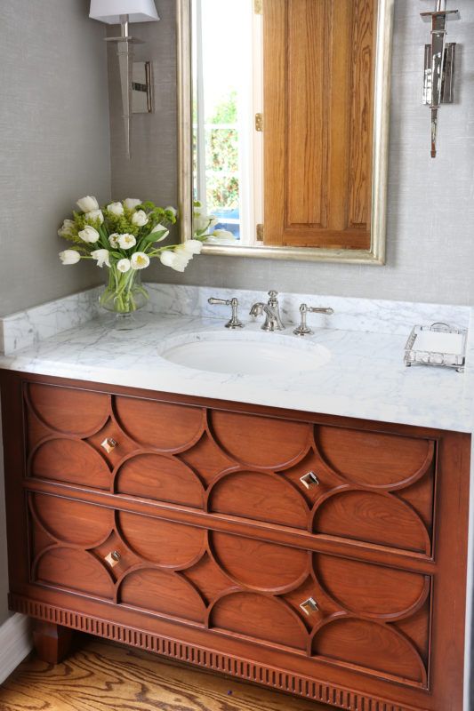 Decorative Bathroom Vanity in a Medium Brown Finish Crystal