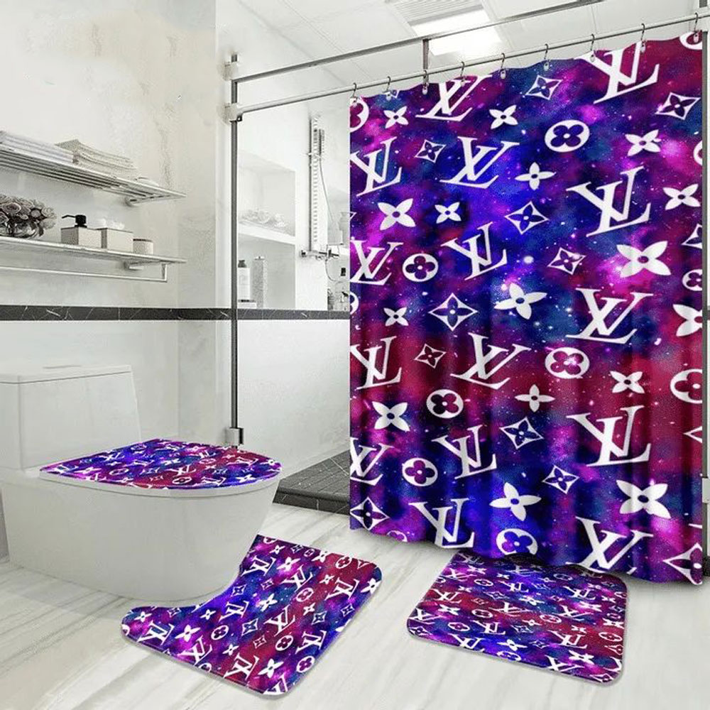 Louis vuitton lv pink bathroom set luxury shower curtain bath rug mat