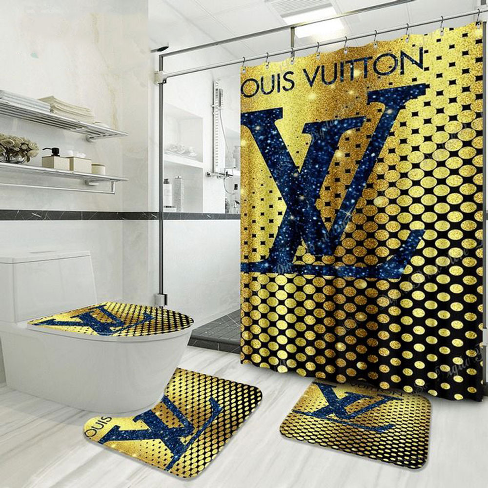 Louis vuitton lv glitter bathroom set luxury shower curtain bath rug