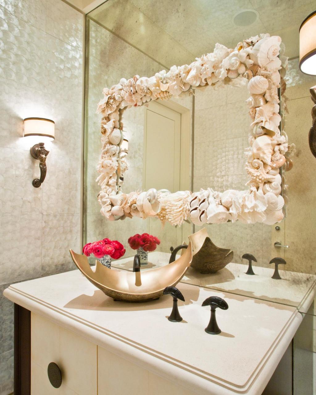 Contemporary Metallic Bathroom With Seashell Mirror HGTV