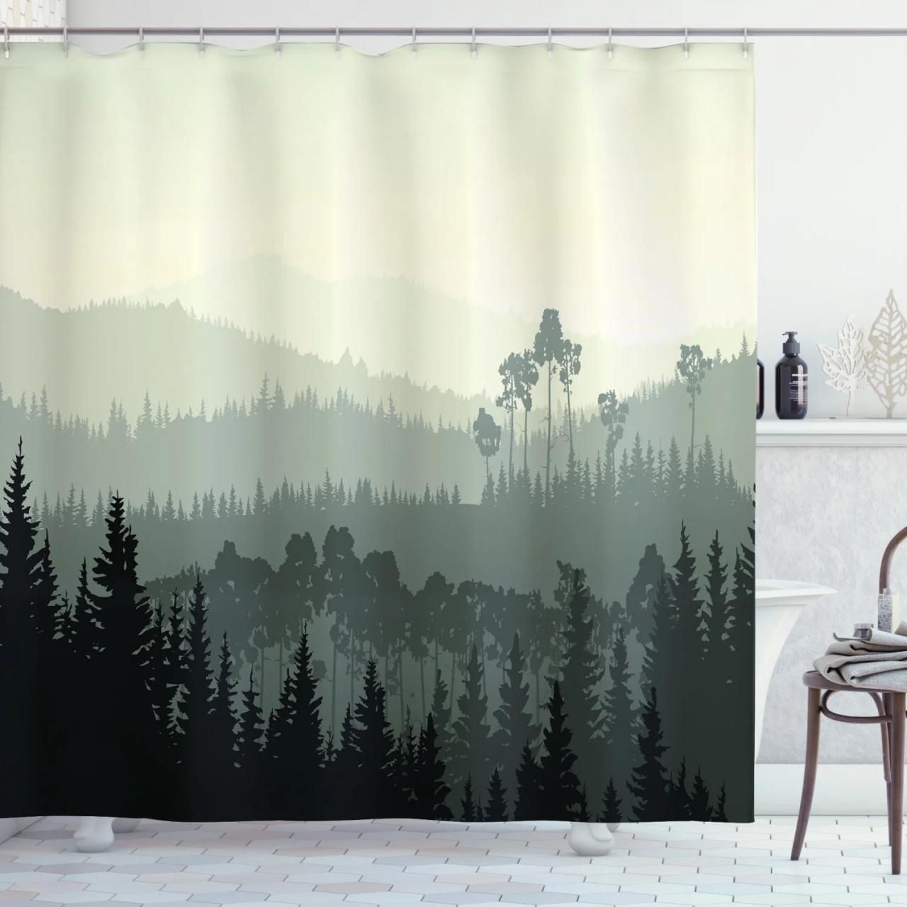 Forest Shower Curtain, The Panorama of a Valley and Mystic Forest of