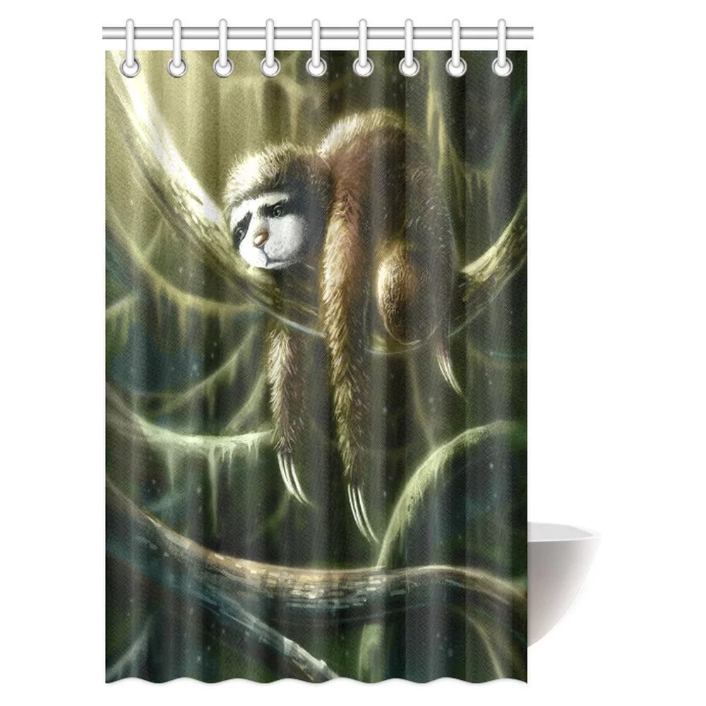 MYPOP Animal Sloth Decor Shower Curtain Set, Arboreal Mammal Sleeping