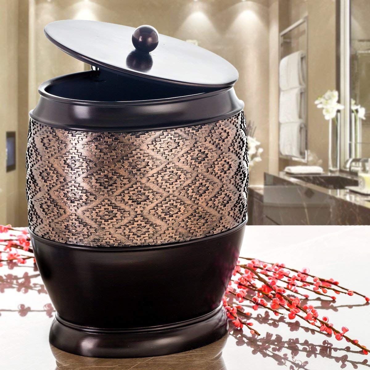 Dublin Small Trash Can With Lid Decorative Waste Basket, Durable