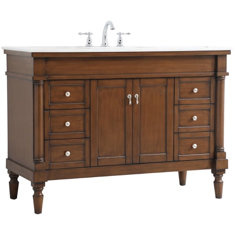 Elegant Decor Lexington 48" Single Marble Top Bathroom Vanity in Walnut