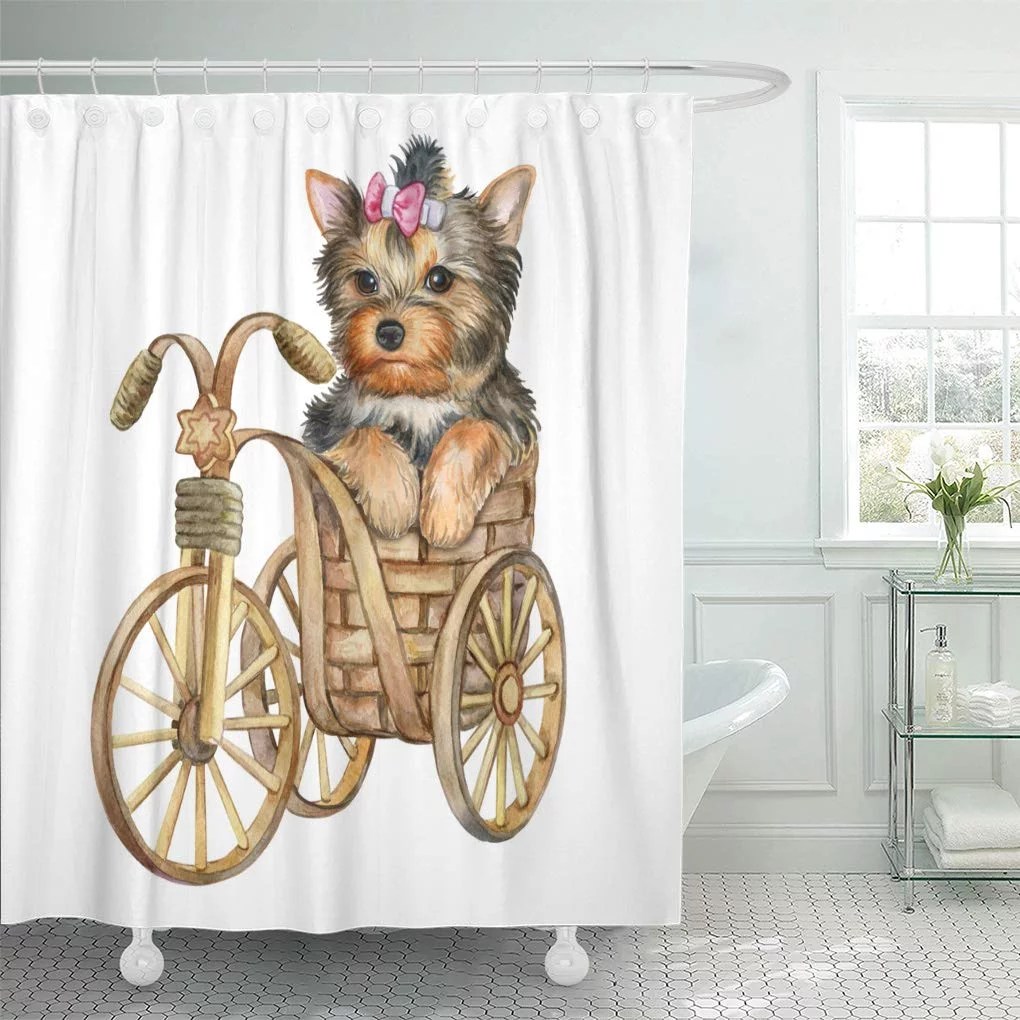 CYNLON Cute Puppy Yorkshire Terrier in Basket The Dog is Bathroom Decor