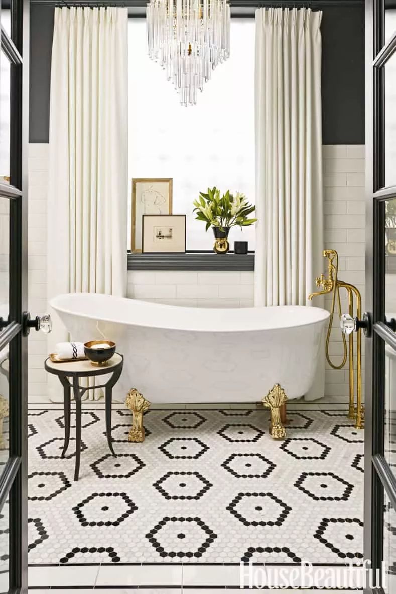 Glam Black and White Bathroom Floor Tile Ideas in 2021 Black and