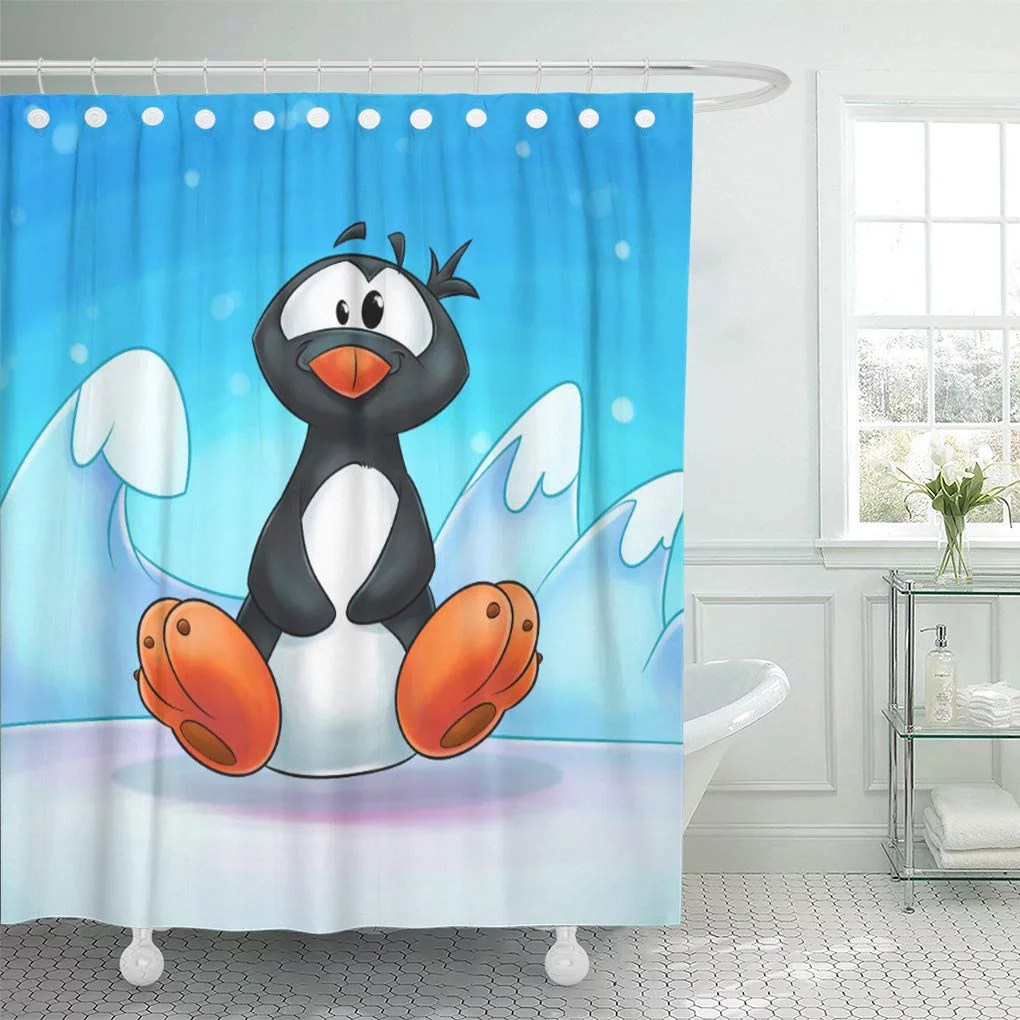 CYNLON Cute Cartoon Penguin Bathroom Decor Bath Shower Curtain 66x72
