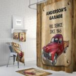 Personalized Rustic Faux Wood, Red Truck Shower Curtain Funny shower