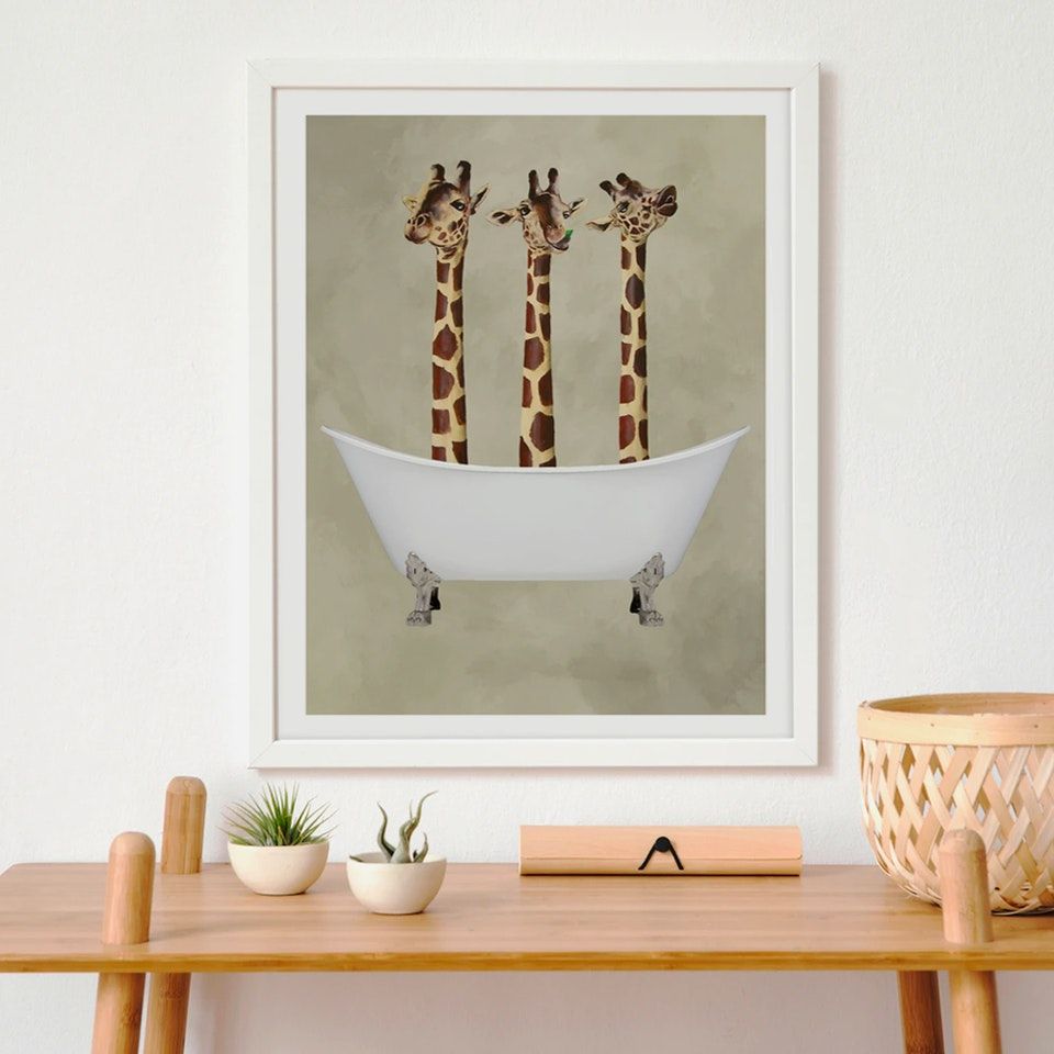Giraffes In Bathtub Art Print Bathroom wall decor art, Bathroom art