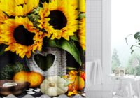 Sunflower Shower Curtain, Plant Theme, Bathroom Floral Decor Design