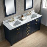 72" Double Sink Carrara White Marble Vanity In Monarch Blue Color