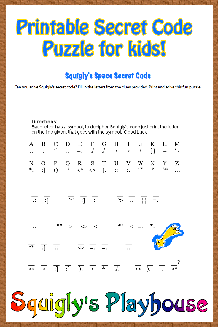 Squigly's Space Secret Code Word puzzles for kids, Word games for