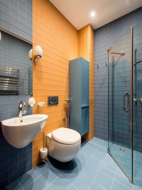 Orange Bathroom Design Ideas, Renovations & Photos with Blue Tile