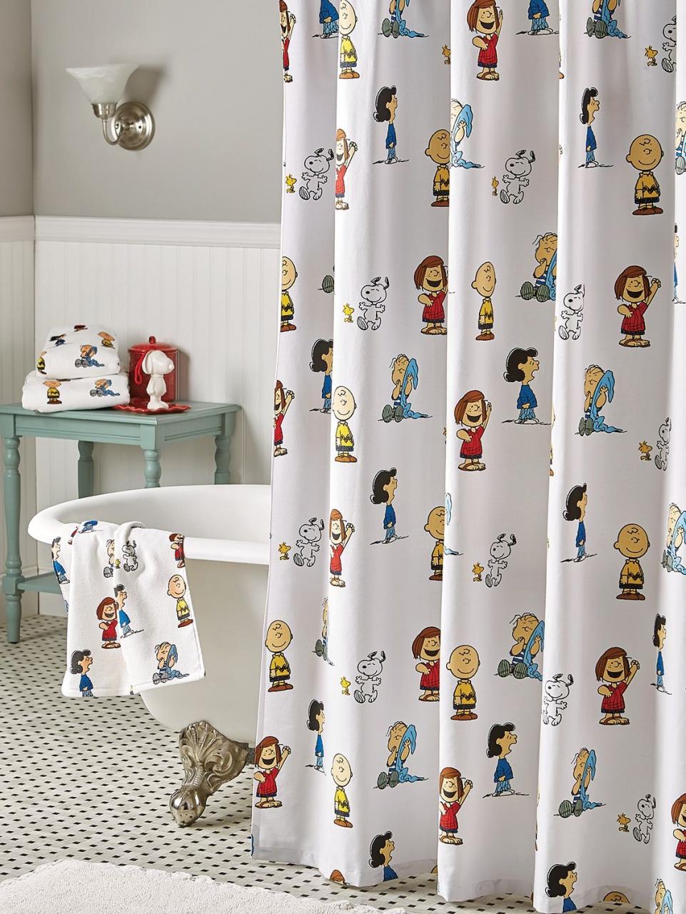 Peanuts Gang Shower Curtain Bathroom themes, Fabric shower curtains