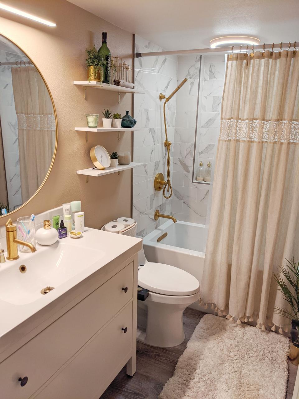 White and Gold Marble Bohemian Glam Bathroom Bathroom redecorating