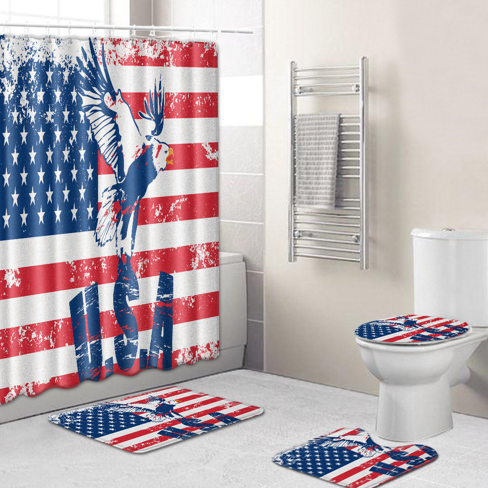 USA Patriot Shower Curtain Fourth of July Independence Day Bath Rug Mat