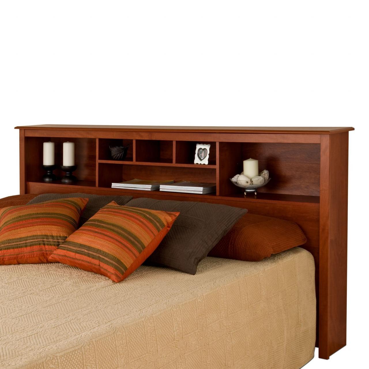 This 11” deep bookcasestyle storage headboard has 6 compartments